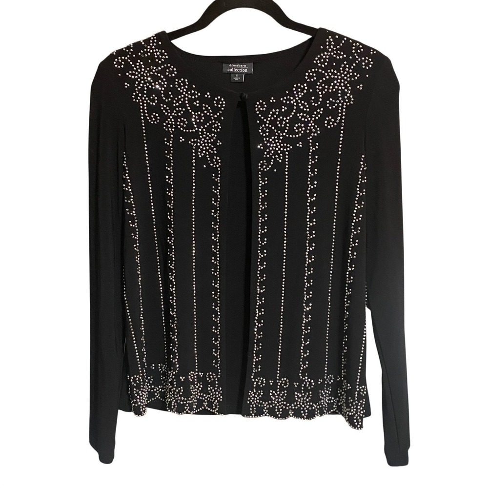 Dressbarn Collection Sparkling Studded Black Open Front Cardigan Deadstock Sz S
